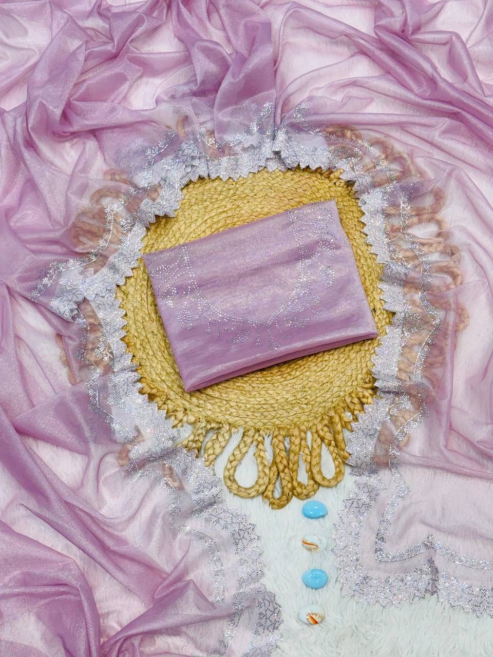 Lavender Tissue Tweel Net Saree with Diamond Cutwork and Embellished Blouse