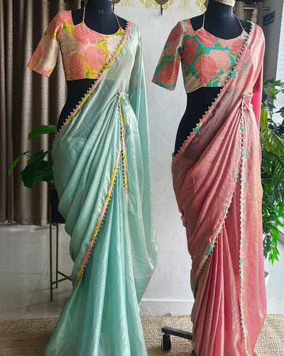 Lightweight Pastel Organza Saree with Attractive lace Border
