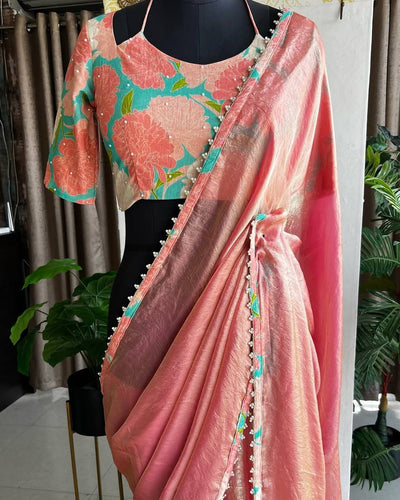 Lightweight Pastel Organza Saree with Attractive lace Border