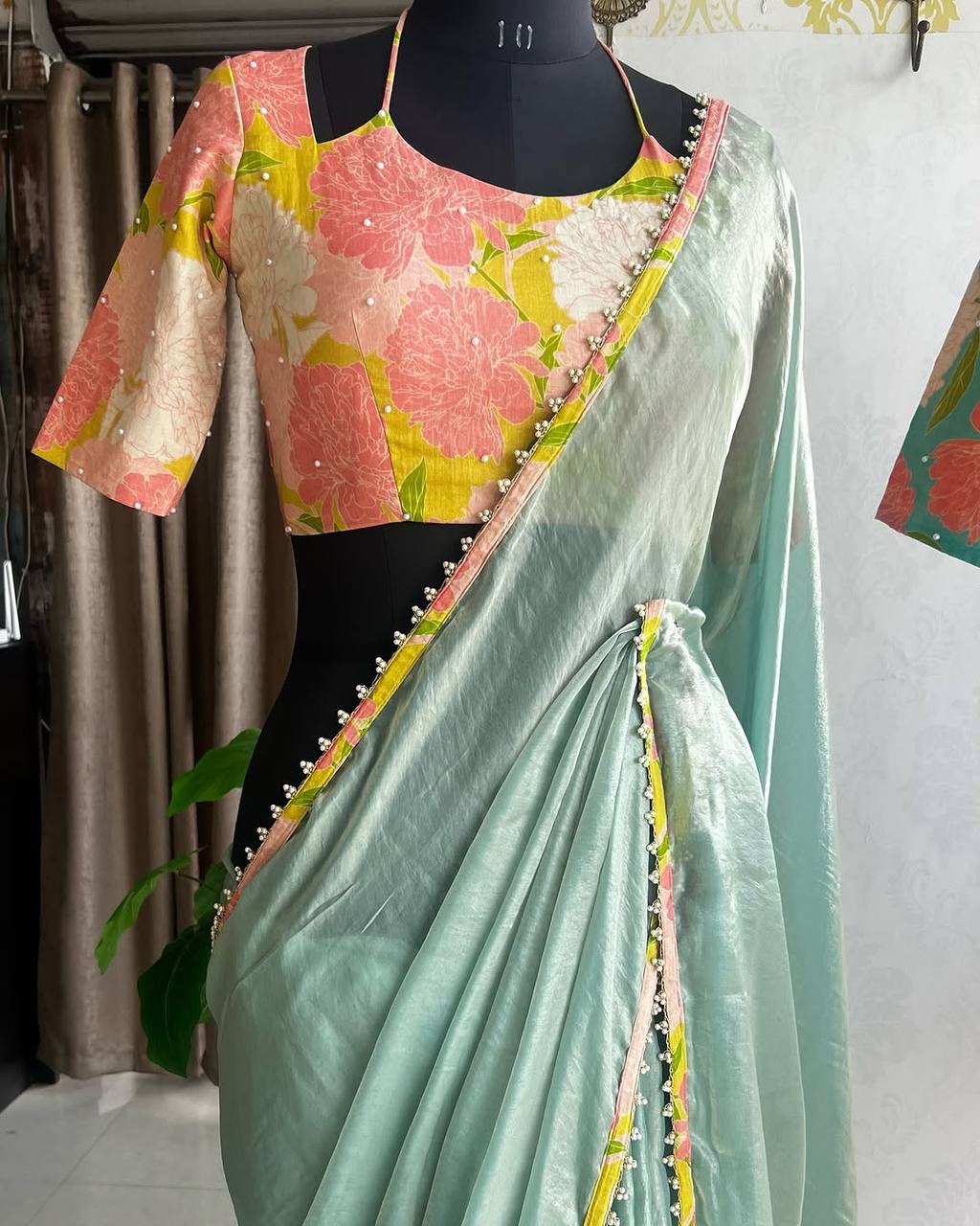Lightweight Pastel Organza Saree with Attractive lace Border