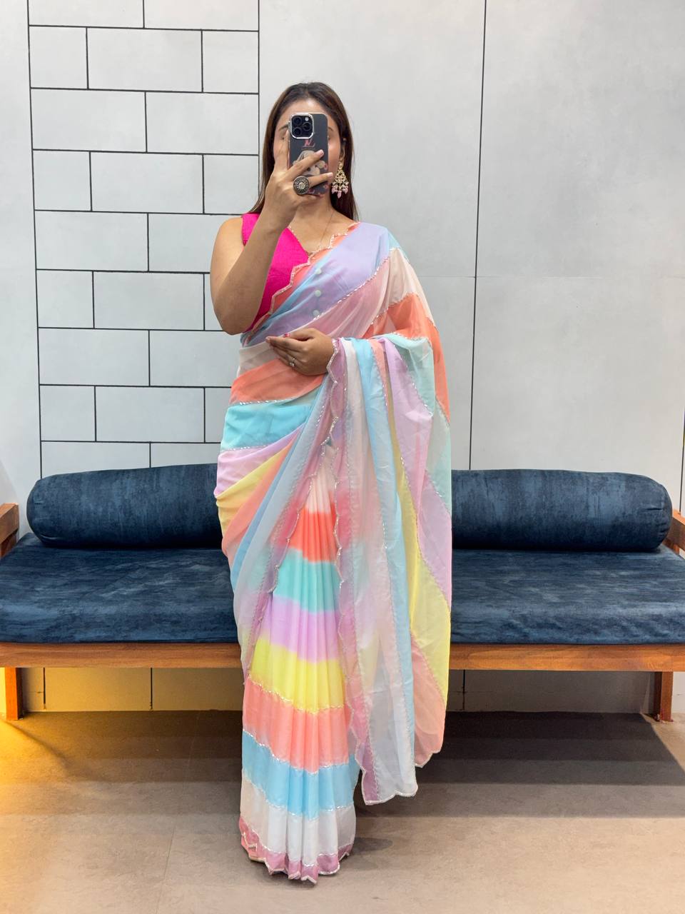 SUPER HIT INSTAGRAM TRENDING RAINBOW MULTI COLOR HANDWORK SAREE