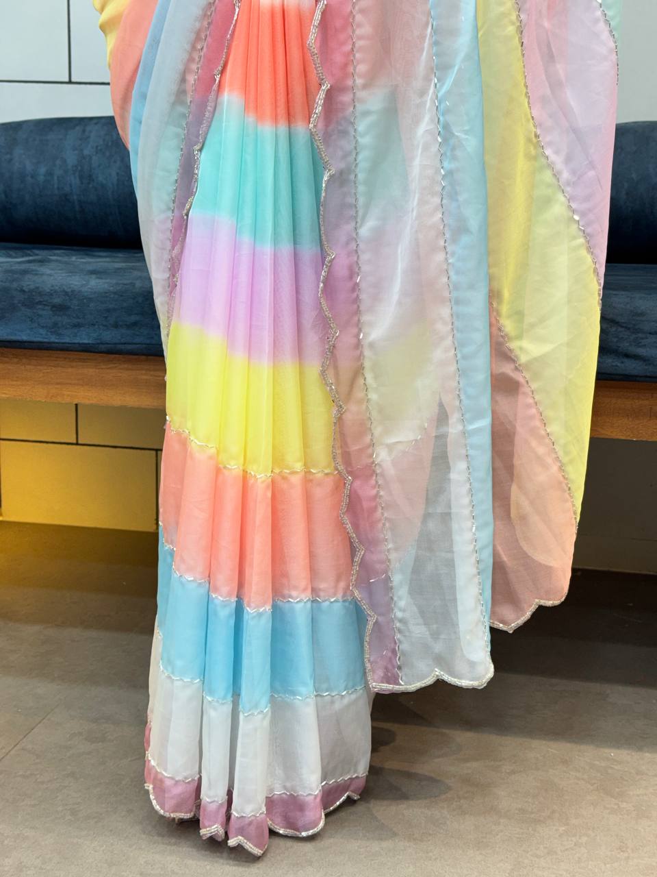 SUPER HIT INSTAGRAM TRENDING RAINBOW MULTI COLOR HANDWORK SAREE