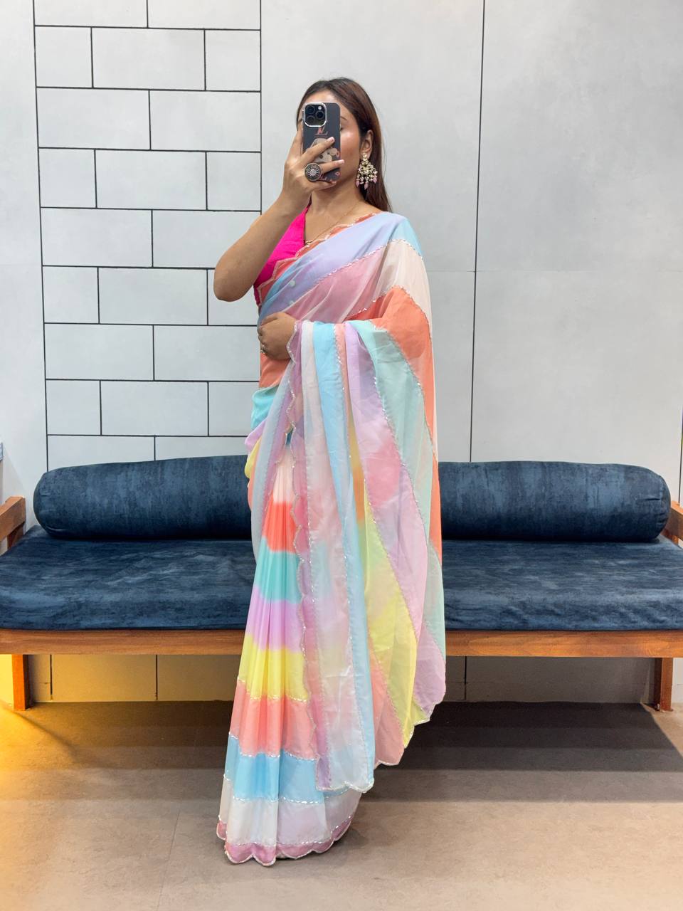 SUPER HIT INSTAGRAM TRENDING RAINBOW MULTI COLOR HANDWORK SAREE
