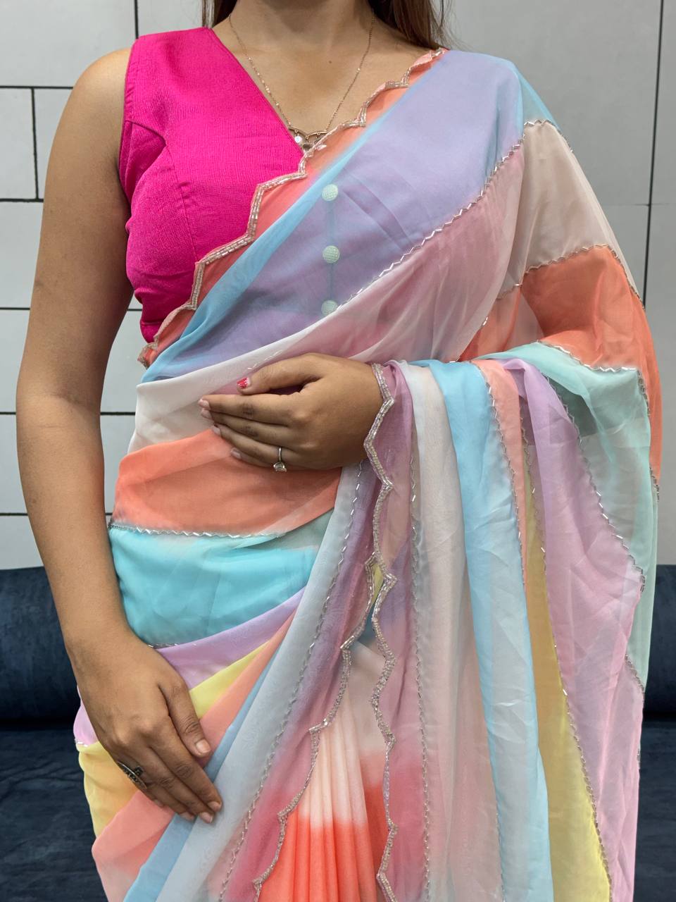 SUPER HIT INSTAGRAM TRENDING RAINBOW MULTI COLOR HANDWORK SAREE