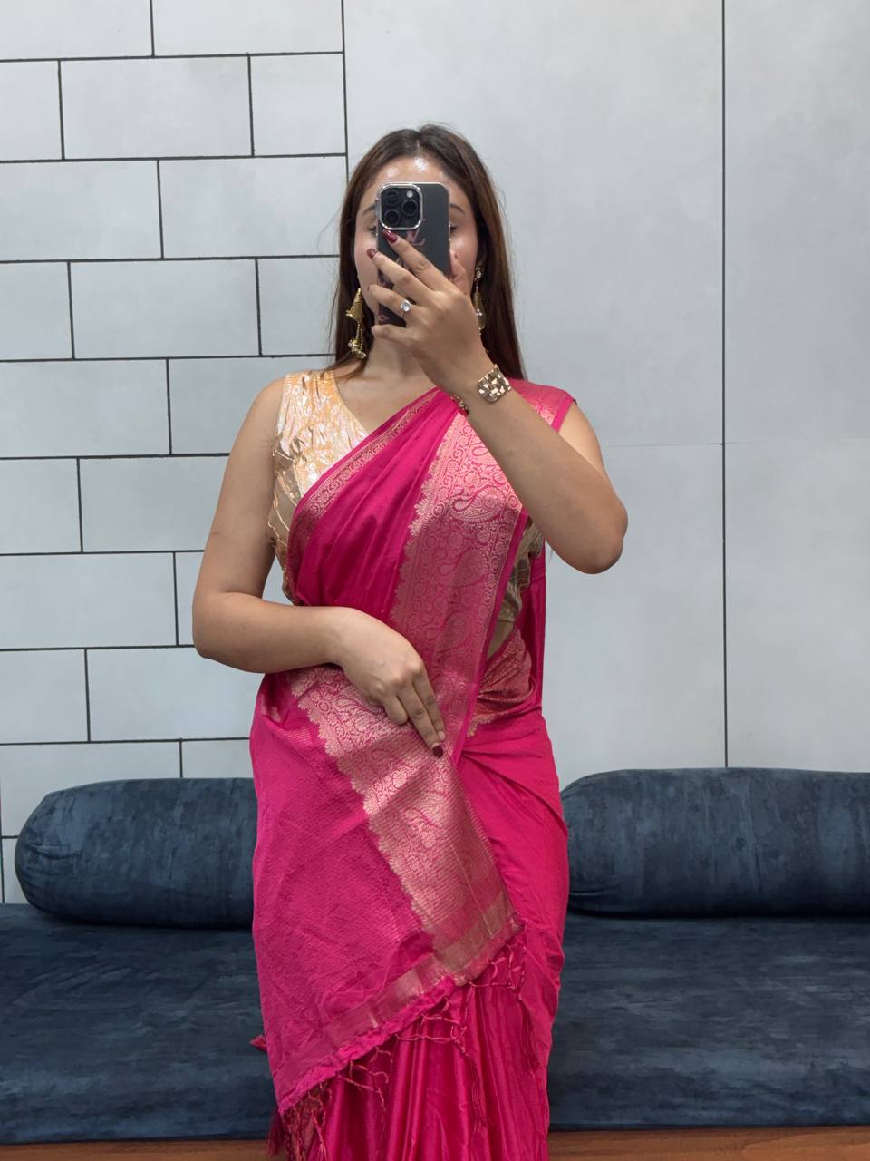SUPER RICH PURE SATIN GAJI SILK SAREE WITH ZARI WEAVING BELT
