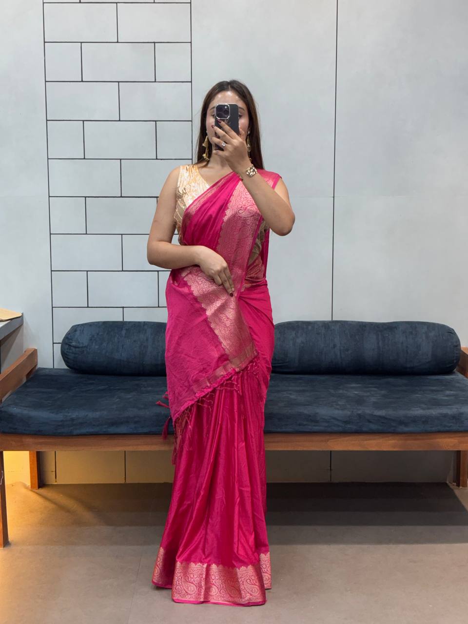 SUPER RICH PURE SATIN GAJI SILK SAREE WITH ZARI WEAVING BELT