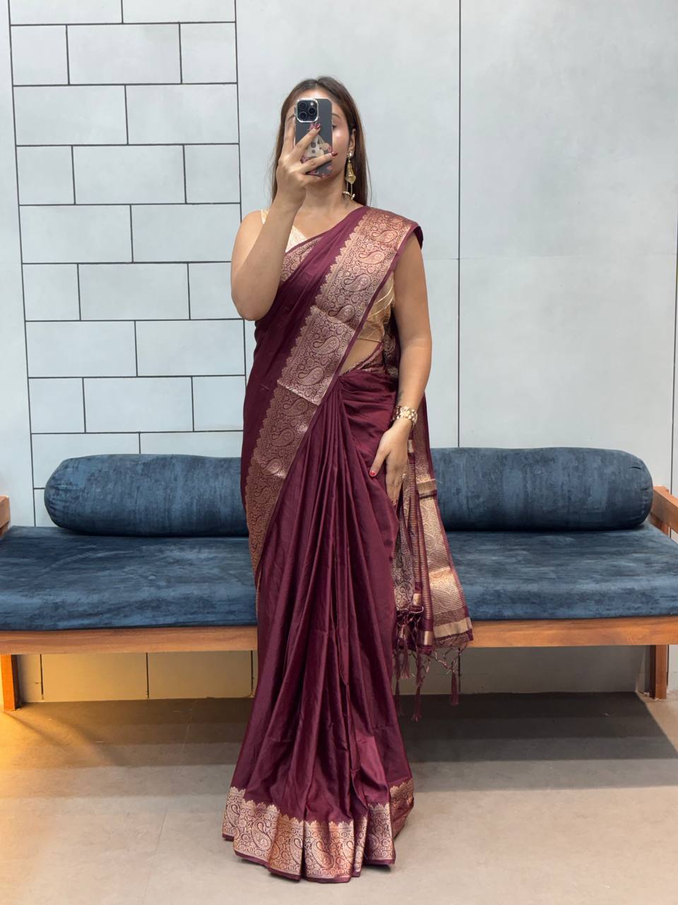 SUPER RICH PURE SATIN GAJI SILK SAREE WITH ZARI WEAVING BELT