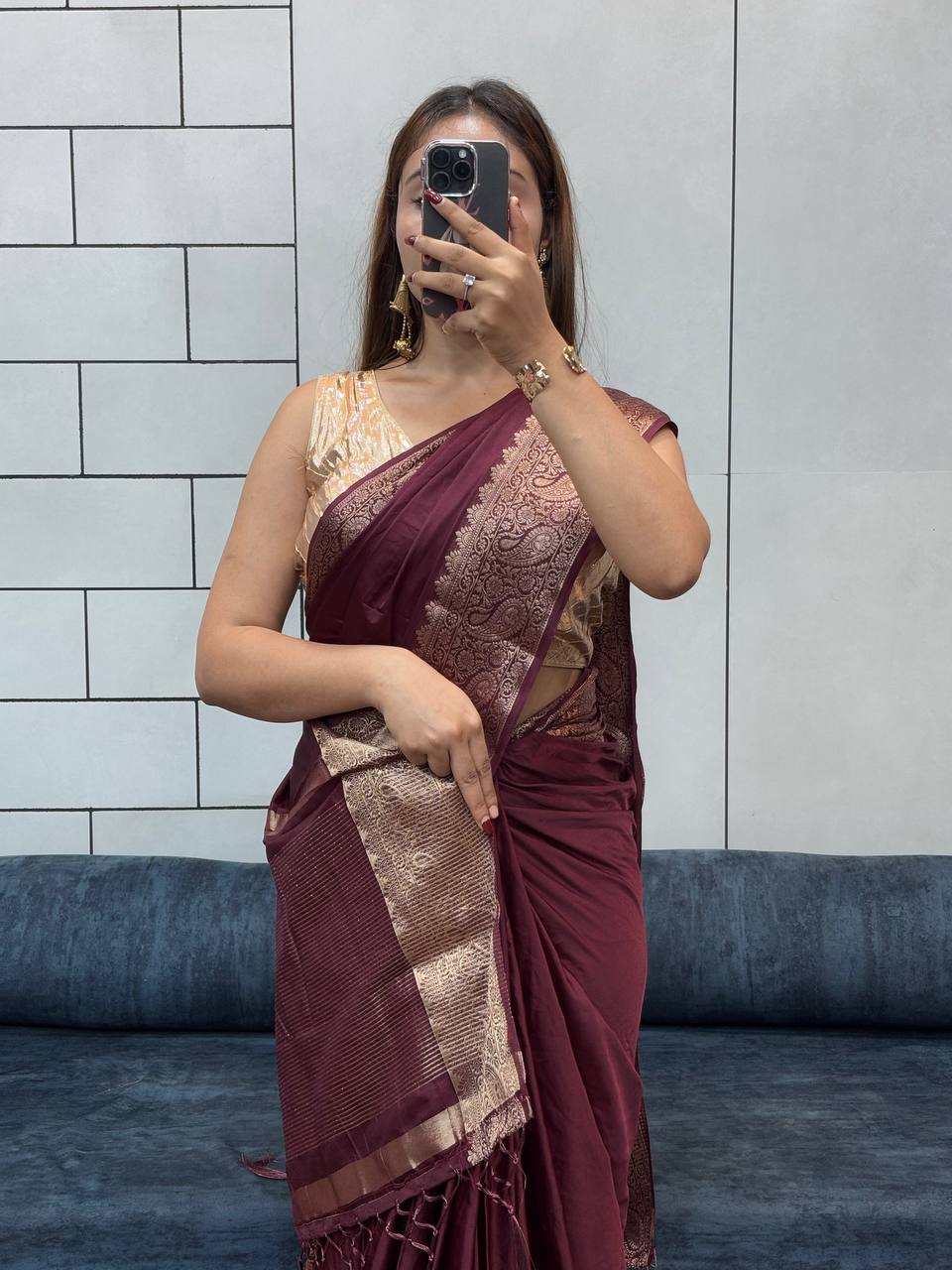 SUPER RICH PURE SATIN GAJI SILK SAREE WITH ZARI WEAVING BELT