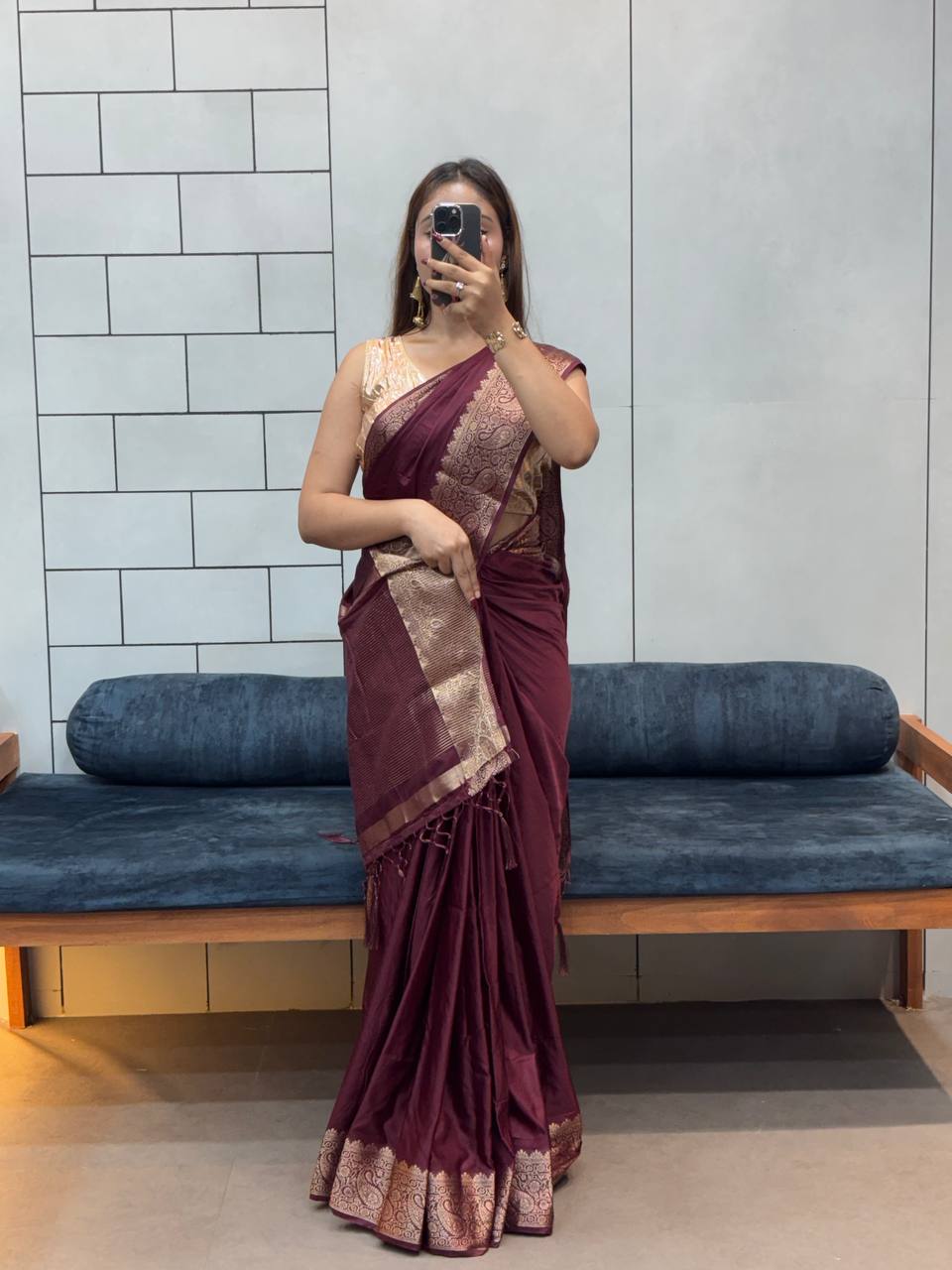 SUPER RICH PURE SATIN GAJI SILK SAREE WITH ZARI WEAVING BELT