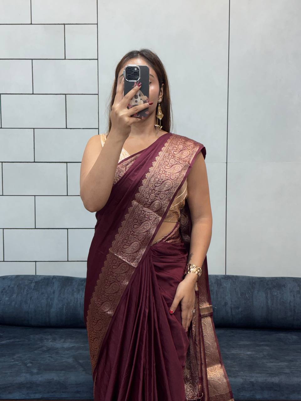 SUPER RICH PURE SATIN GAJI SILK SAREE WITH ZARI WEAVING BELT