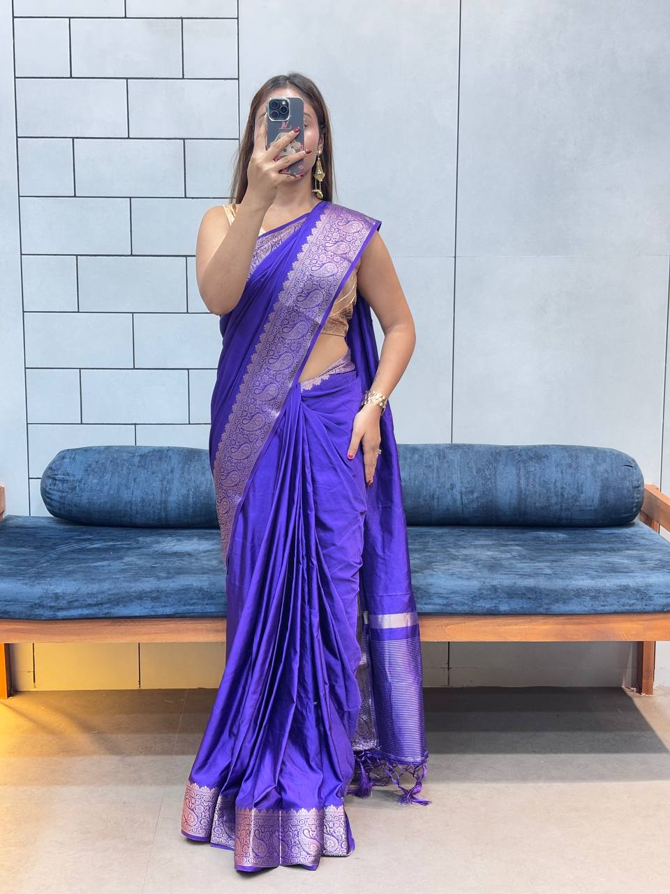 SUPER RICH PURE SATIN GAJI SILK SAREE WITH ZARI WEAVING BELT