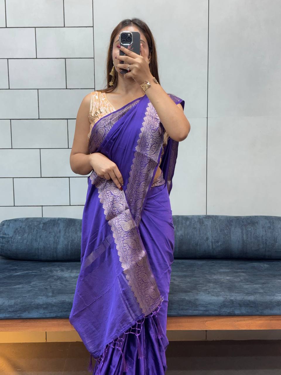 SUPER RICH PURE SATIN GAJI SILK SAREE WITH ZARI WEAVING BELT