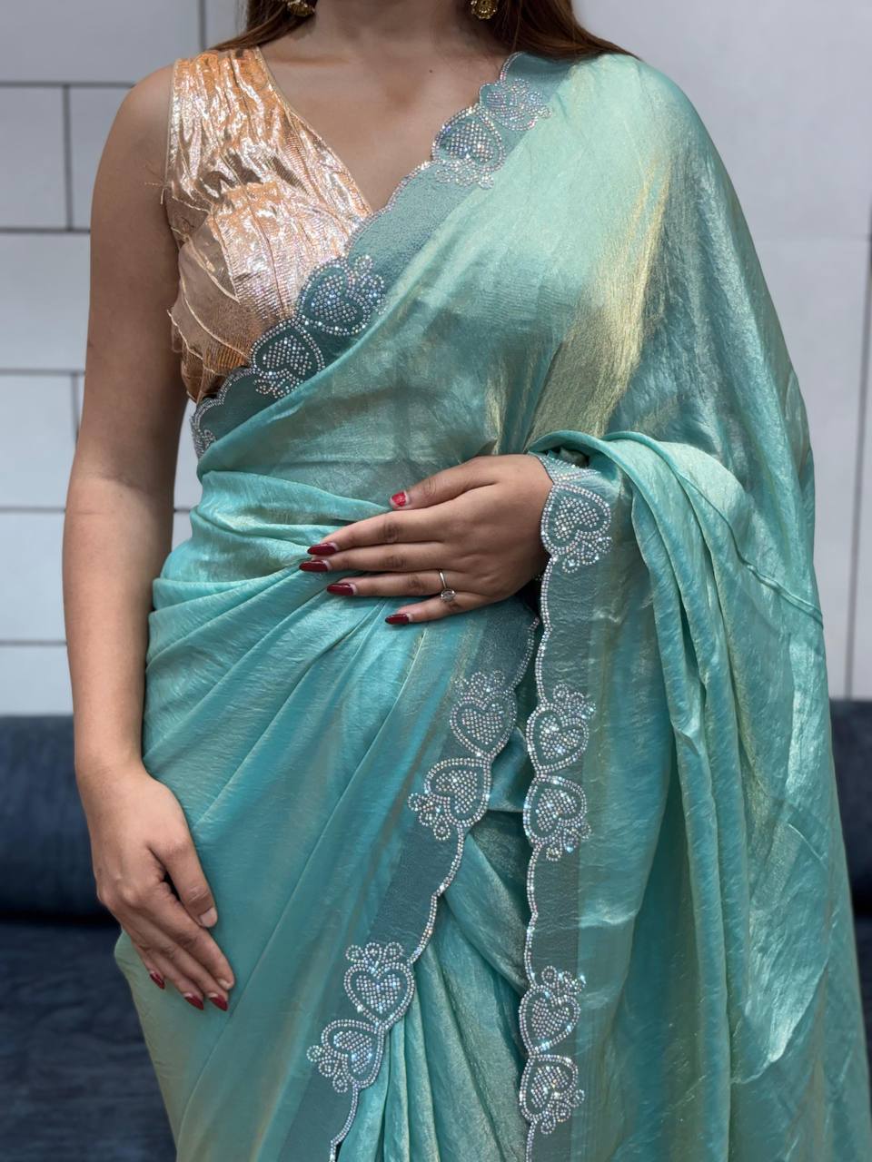 LOVING HART DIAMOND 💎 WORK BORDER SPACE SILK SAREE