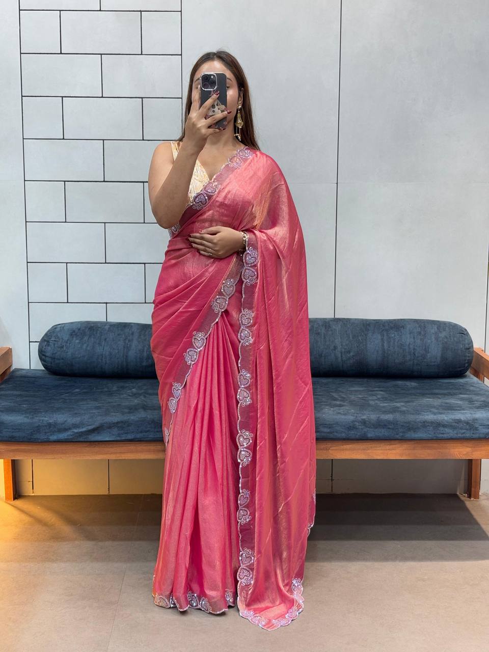 LOVING HART DIAMOND 💎 WORK BORDER SPACE SILK SAREE