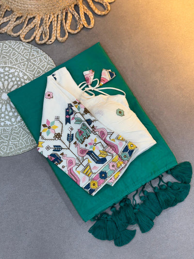 Pure Cotton Handloom Khadi Saree Paired with Designer Embroidery Work Blouse