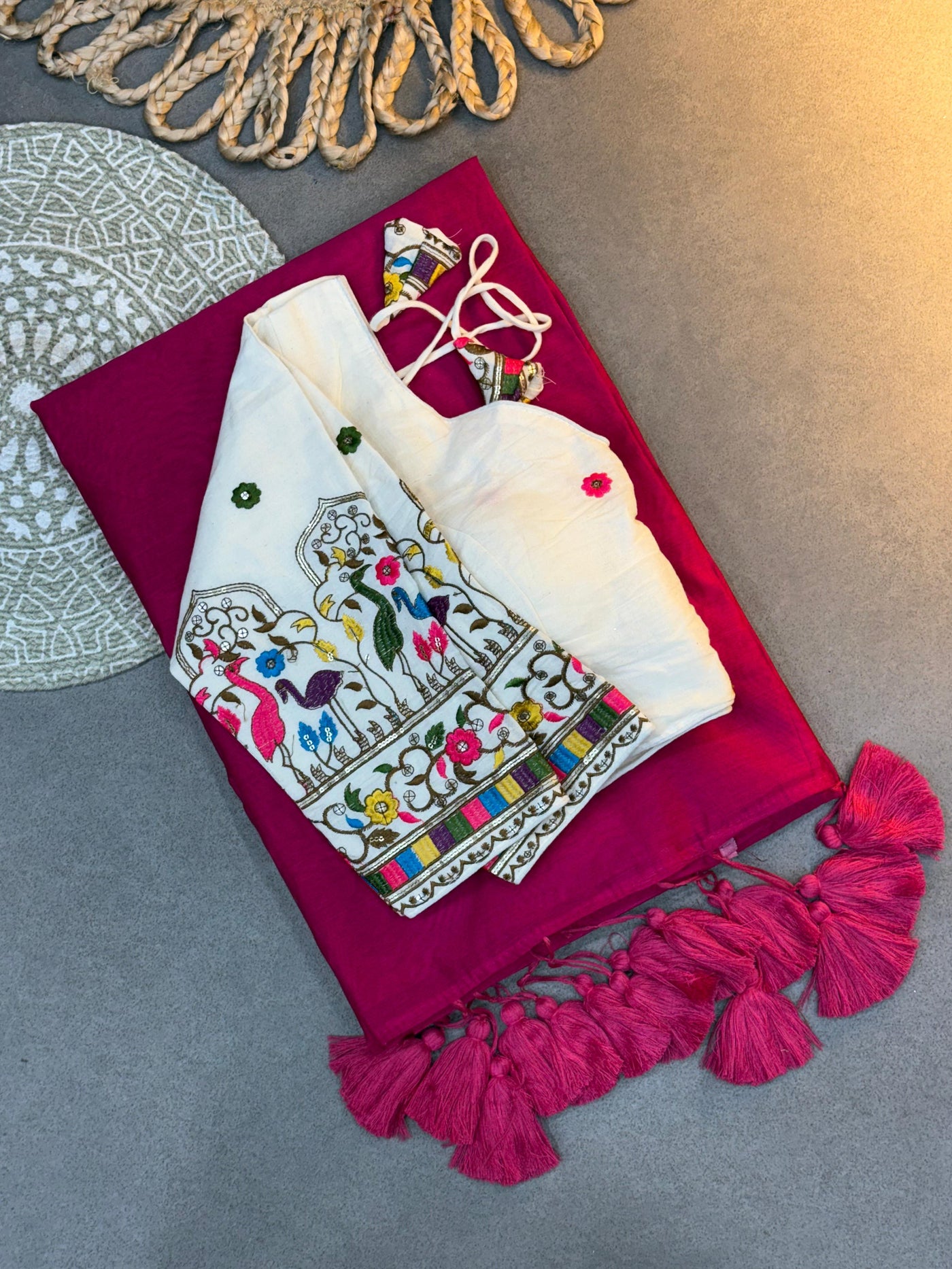 Pure Cotton Handloom Khadi Saree Paired with Designer Embroidery Work Blouse