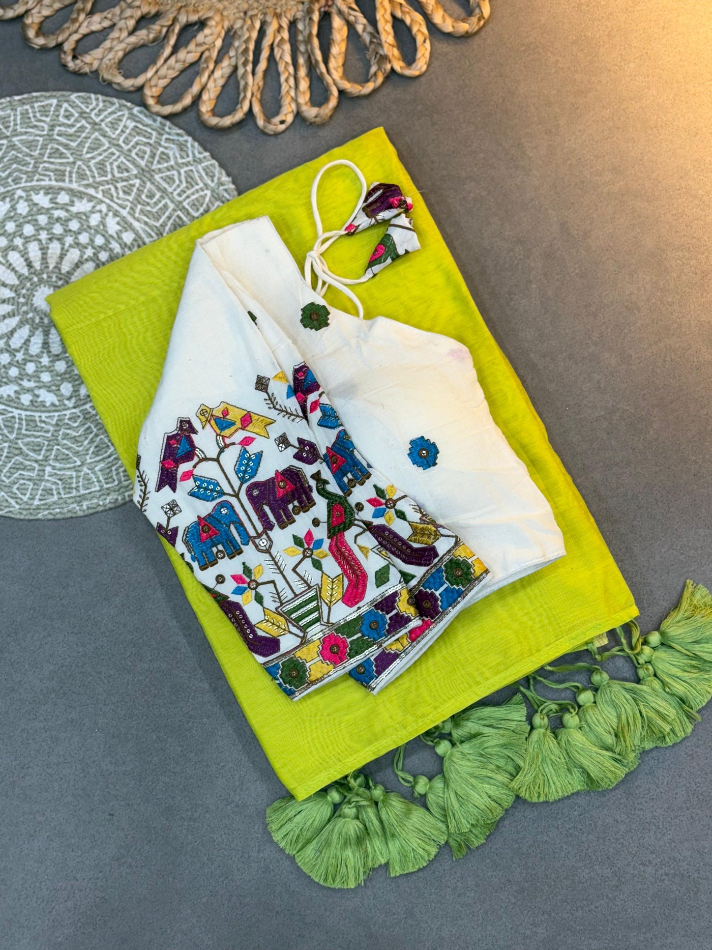 Pure Cotton Handloom Khadi Saree Paired with Designer Embroidery Work Blouse