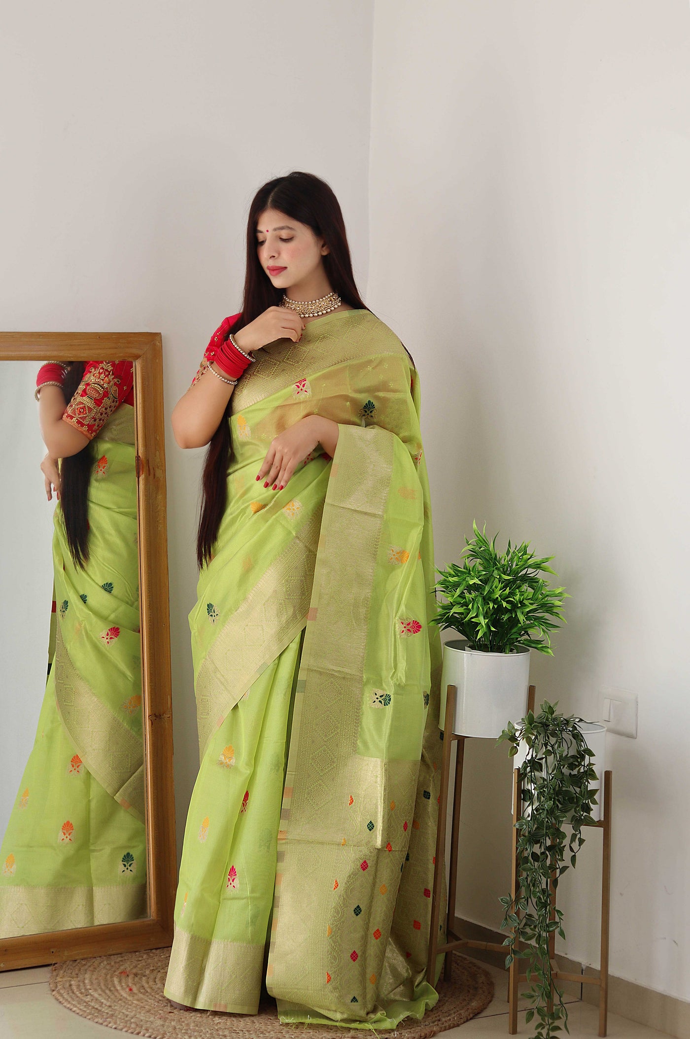 PURE ORGENZA WITH MINNA WORK BANARASI SAREE