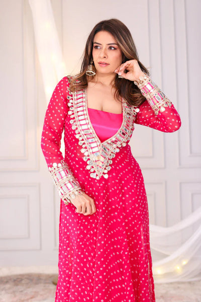Designer Mirror Work Anarkali Suit Set for Women – Georgette Fabric | Available in Mehendi Green, Royal Blue, Black  & Wine Purple