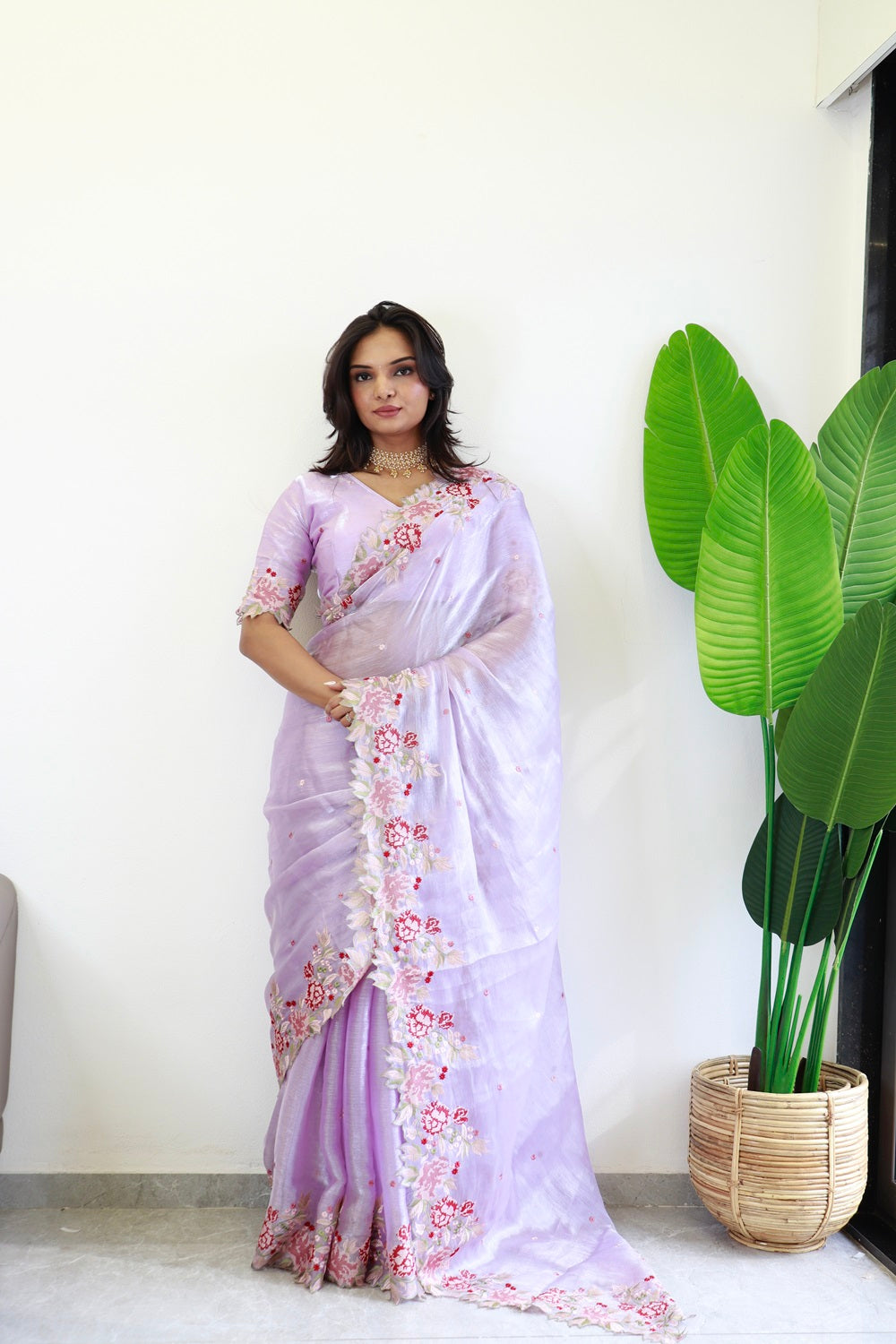 NEW COLOR BURBARY JIMMY CHOO SHINY EMBROIDERY WORK SAREE WITH UNSTICHED BLOUSE