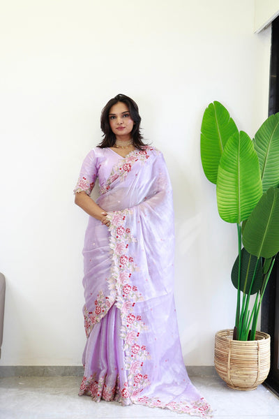 NEW COLOR BURBARY JIMMY CHOO SHINY EMBROIDERY WORK SAREE WITH UNSTICHED BLOUSE