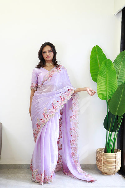 NEW COLOR BURBARY JIMMY CHOO SHINY EMBROIDERY WORK SAREE WITH UNSTICHED BLOUSE