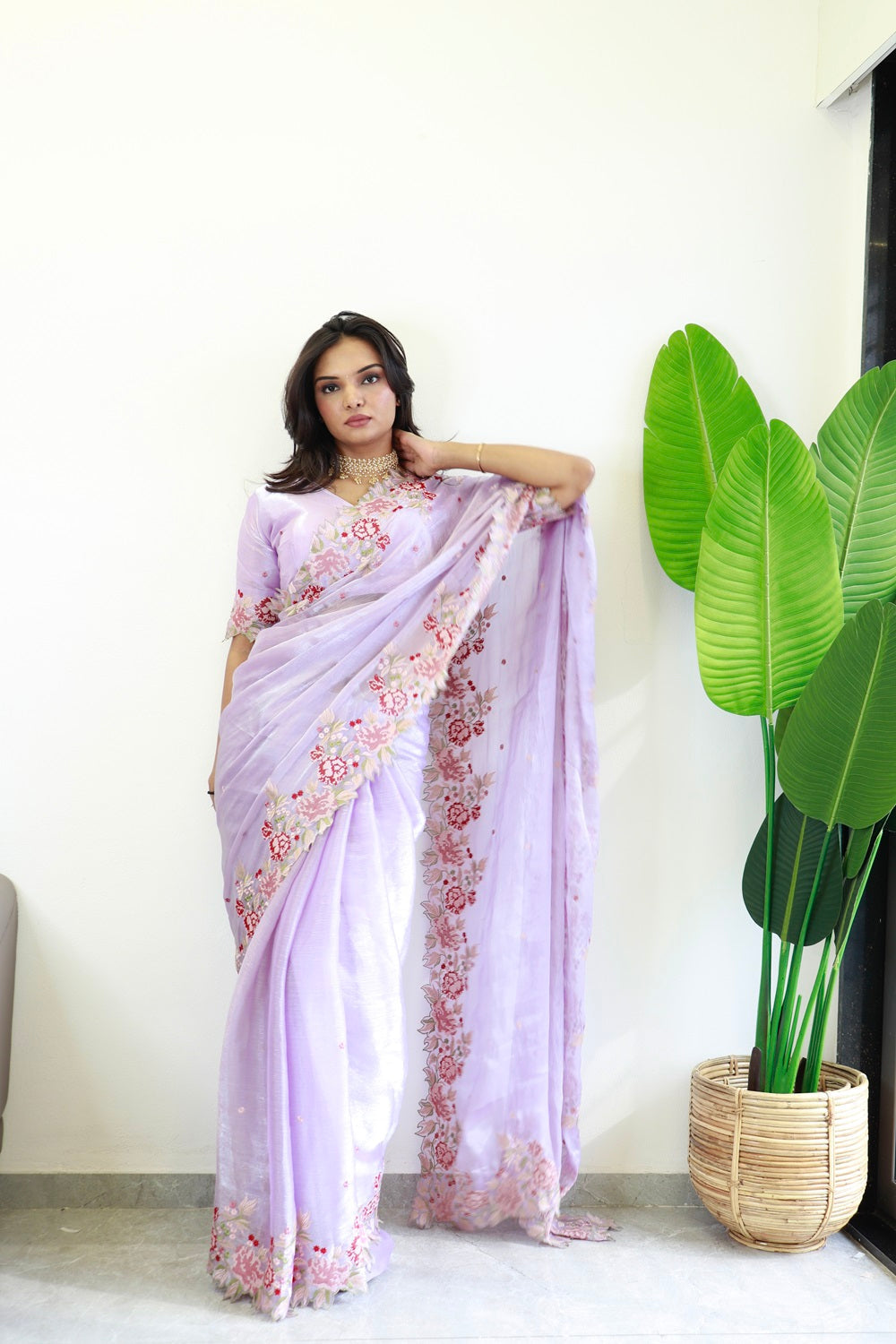 NEW COLOR BURBARY JIMMY CHOO SHINY EMBROIDERY WORK SAREE WITH UNSTICHED BLOUSE