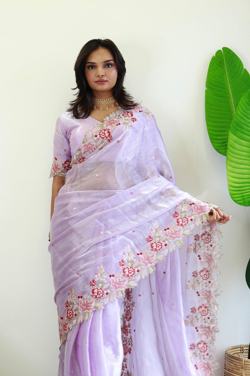 NEW COLOR BURBARY JIMMY CHOO SHINY EMBROIDERY WORK SAREE WITH UNSTICHED BLOUSE