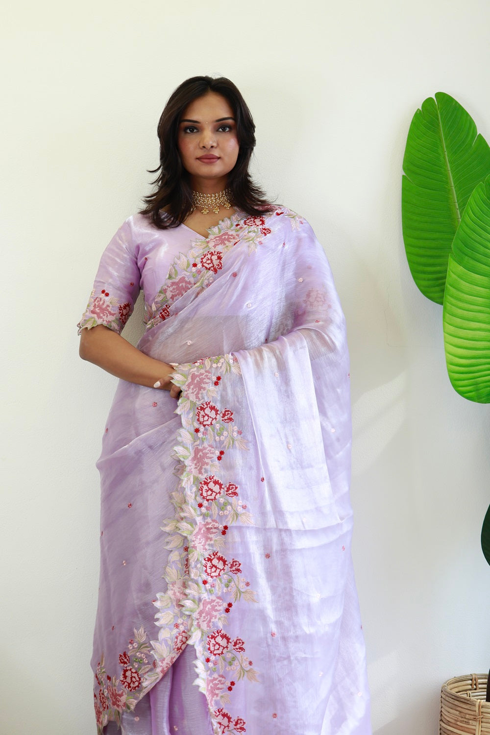 NEW COLOR BURBARY JIMMY CHOO SHINY EMBROIDERY WORK SAREE WITH UNSTICHED BLOUSE