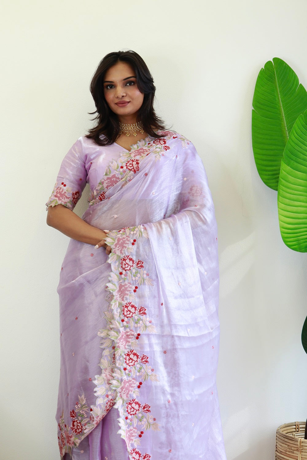 NEW COLOR BURBARY JIMMY CHOO SHINY EMBROIDERY WORK SAREE WITH UNSTICHED BLOUSE