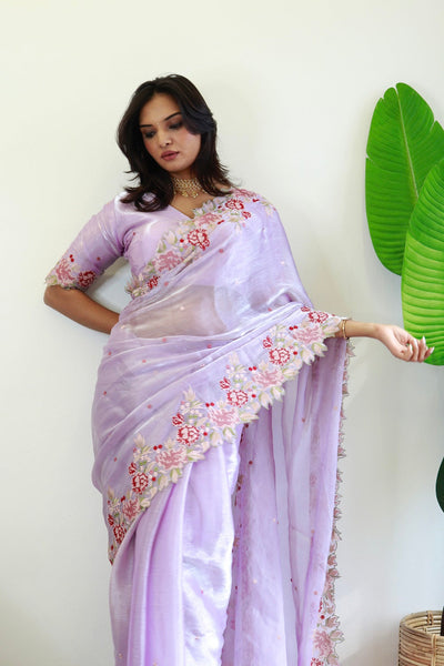 NEW COLOR BURBARY JIMMY CHOO SHINY EMBROIDERY WORK SAREE WITH UNSTICHED BLOUSE