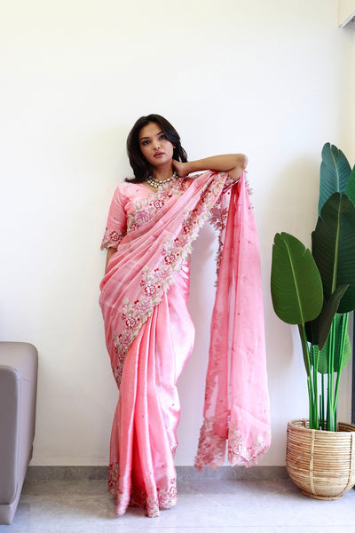 NEW COLOR BURBARY JIMMY CHOO SHINY EMBROIDERY WORK SAREE WITH UNSTICHED BLOUSE