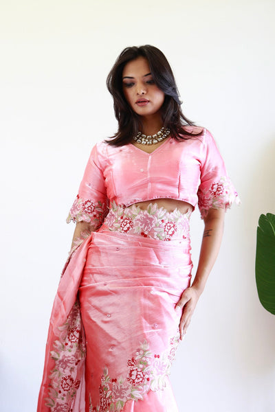 NEW COLOR BURBARY JIMMY CHOO SHINY EMBROIDERY WORK SAREE WITH UNSTICHED BLOUSE