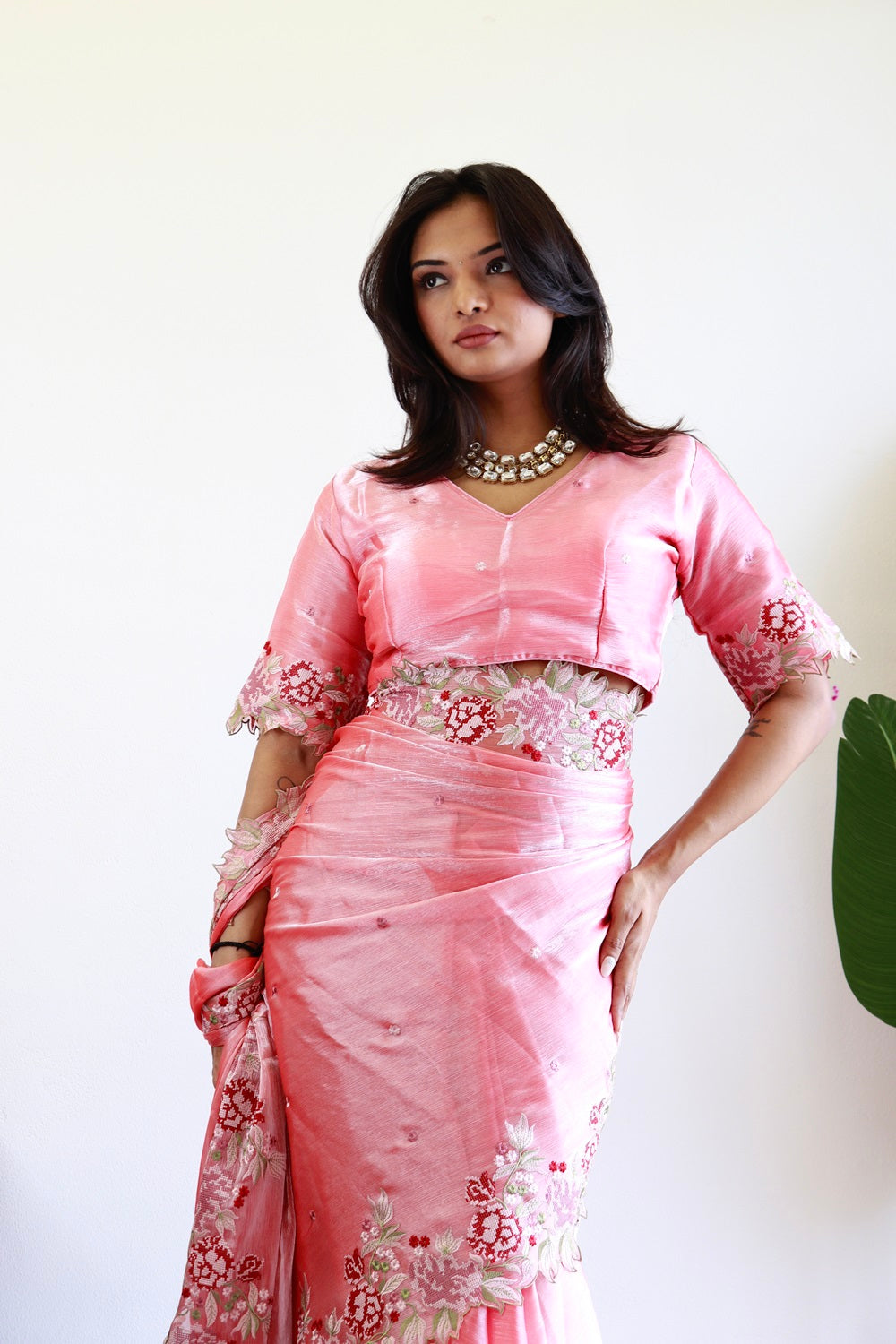 NEW COLOR BURBARY JIMMY CHOO SHINY EMBROIDERY WORK SAREE WITH UNSTICHED BLOUSE