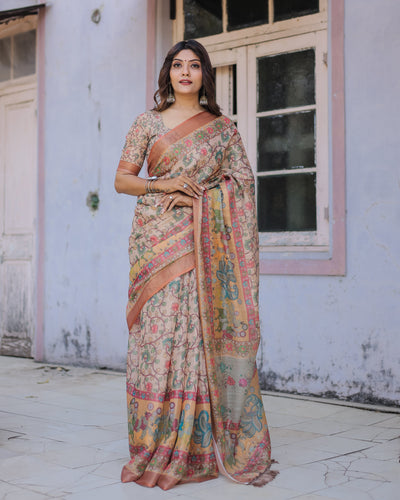 Handwoven Beige & Peach Saree with Beautiful Border Detailing – A Timeless Indian Classic