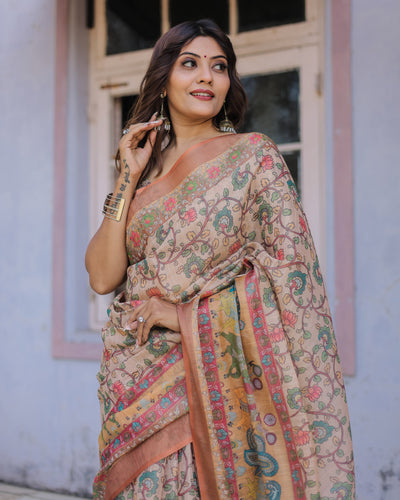 Handwoven Beige & Peach Saree with Beautiful Border Detailing – A Timeless Indian Classic