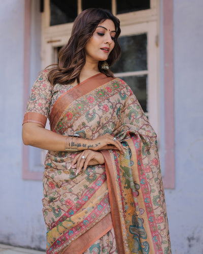 Handwoven Beige & Peach Saree with Beautiful Border Detailing – A Timeless Indian Classic