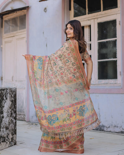 Handwoven Beige & Peach Saree with Beautiful Border Detailing – A Timeless Indian Classic
