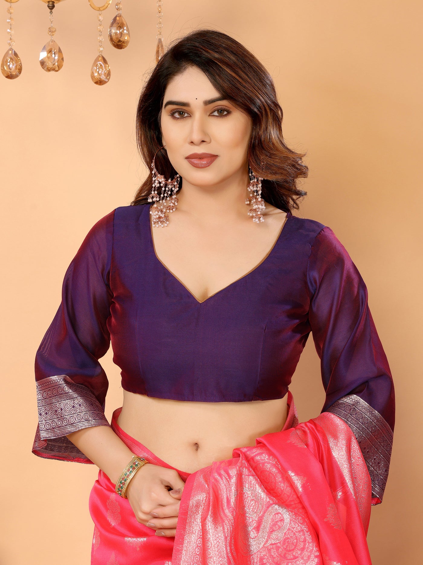 Rani Pink Banarasi Silk Saree with Silver Zari Weaving & Royal Violet Border – Bridal & Festive Traditional Wear