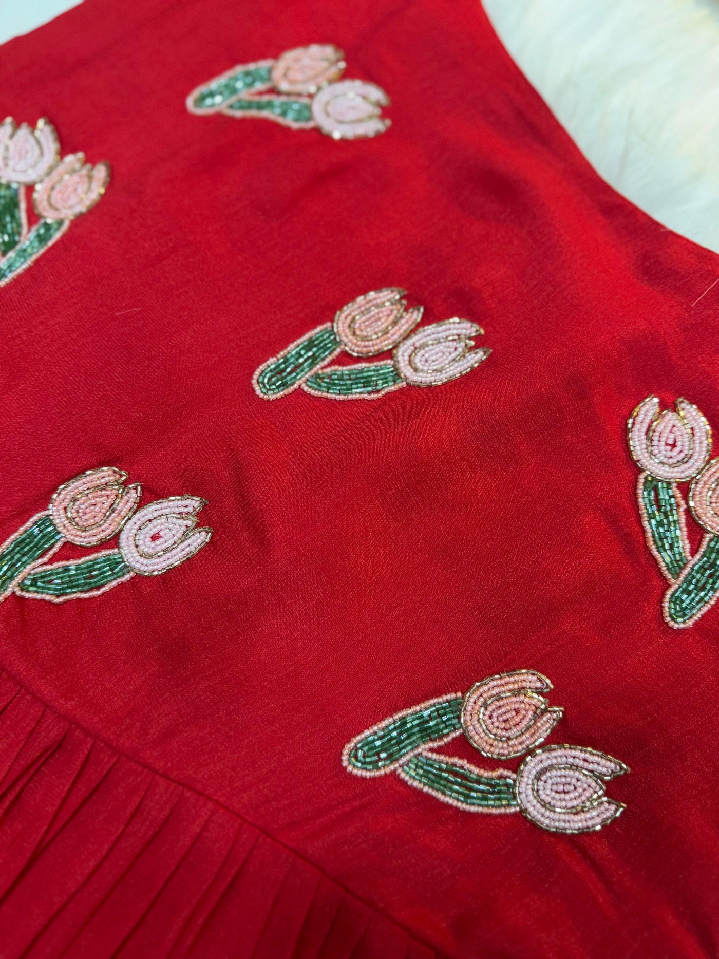 Red Vichitra Silk Handwork Maxi Dress with Beads & Kardana Embroidery Ethnic Party Wear Gown