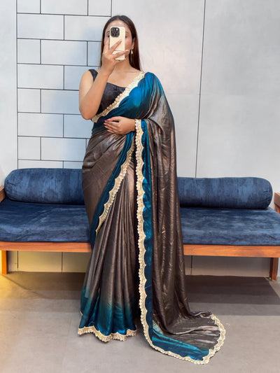 Ocean Mist Royale – Rich Soft Shimmer Saree with Sabyasachi Embroidery Lace