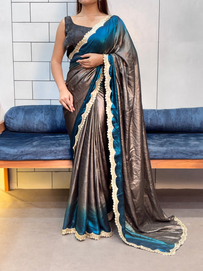 Ocean Mist Royale – Rich Soft Shimmer Saree with Sabyasachi Embroidery Lace