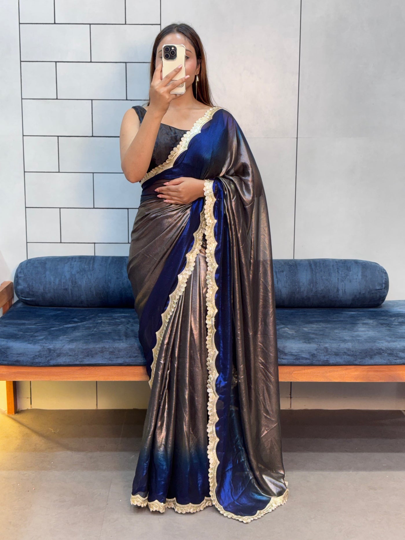 Midnight Royal – Rich Soft Shimmer Saree with Sabyasachi Embroidery Lace