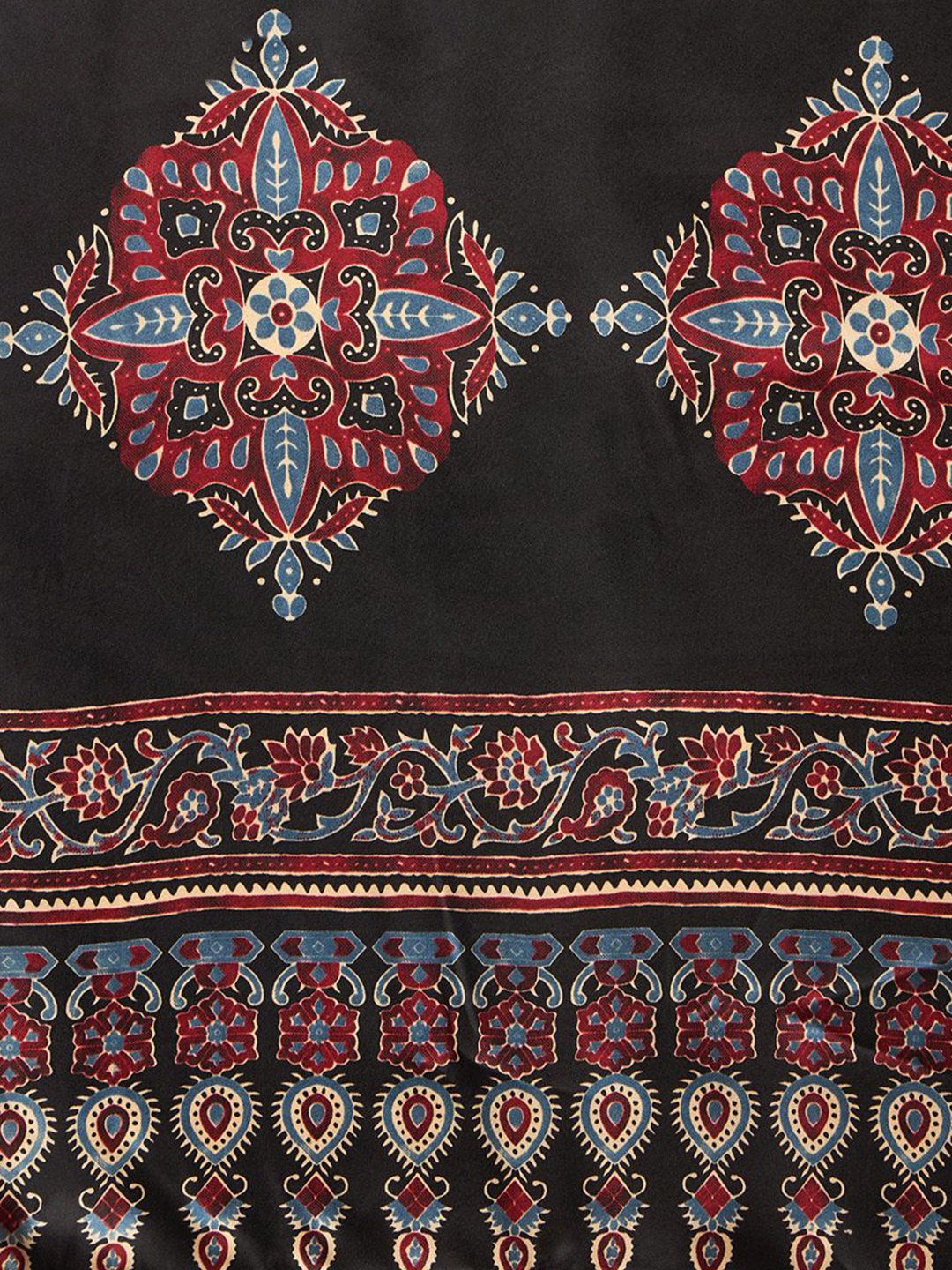 Multicolor Striped Gajji Silk Saree with Contrasting Ajrakh Pallu and Ethnic Border