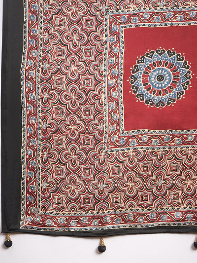 Maroon & Beige Striped Gajji Silk Saree with Mandala-Inspired Pallu