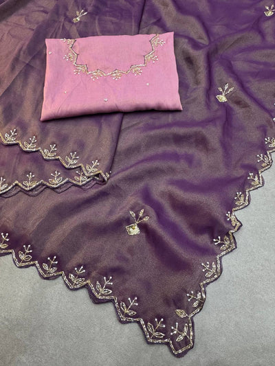 Premium Soft Tissue Zari Saree with Rich Cut Dana Work & Contrast Blouse