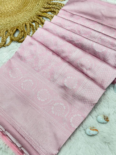 Pink Banarasi Silk Saree with Intricate Patterns – Perfect for Weddings and Festive Events