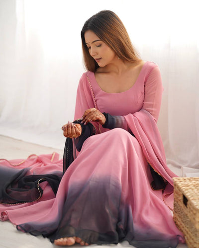 Onion Pink Color Georgette Three Piece Anarkali Suit