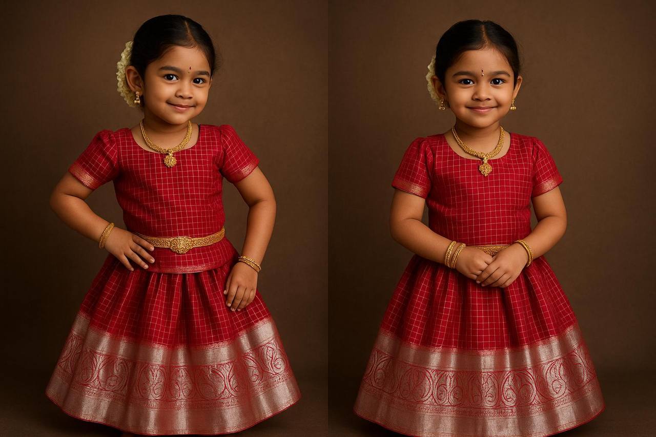 Traditional Red Silk Kids Lehenga Choli with Zari Border and Tassels – Festive Wear