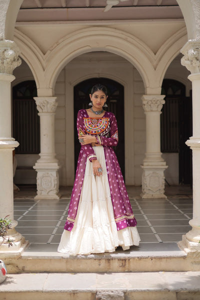 Wine & Chiku Navratri Chaniya Choli with Mirror Work – Traditional Garba & Dandiya Outfit for Women